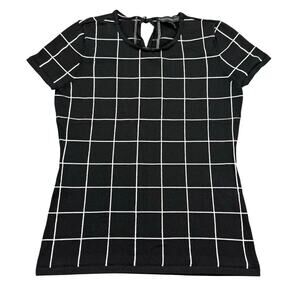 White House Black Market Short Sleeve Black White Checkered Shirt Womens Size XS